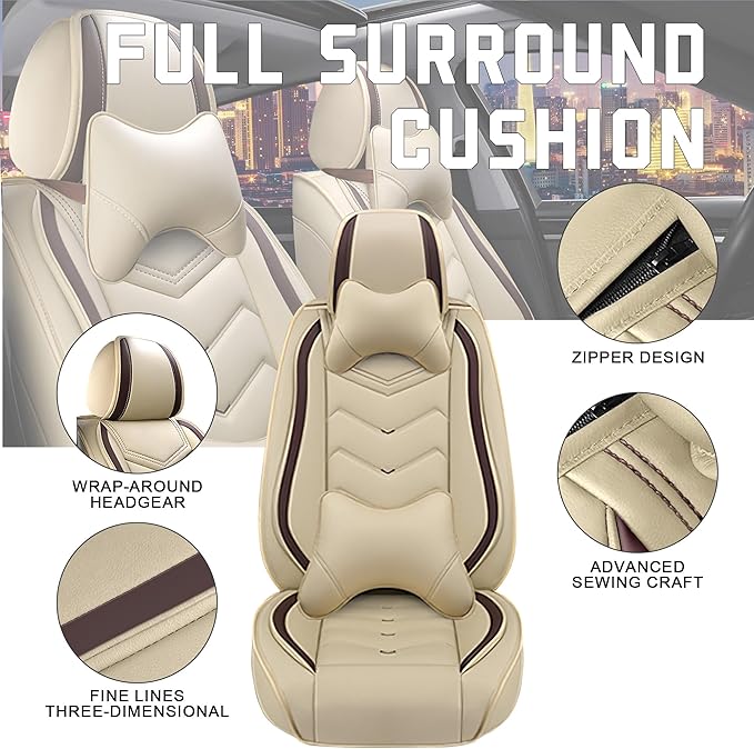 CTDS Car Seat Covers for Chevy Malibu 2000-2026, Stylish Sport Seat Cover, Premium Nappa Leather Car Seat Cover. Automobile Seat Covers Sets.(Luxury 5 Seats/Beige)