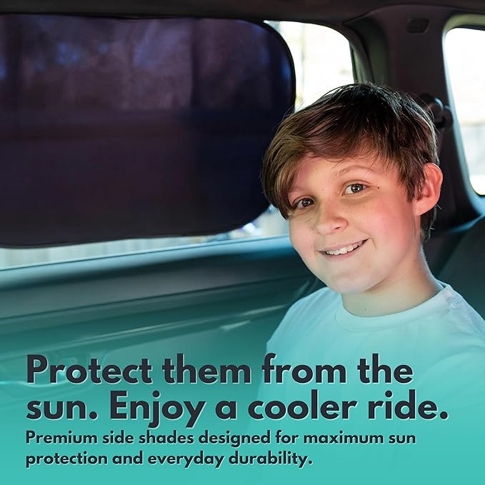 Car Window Shades - Certified 99.79% UVA & 99.95% UVB Sun Protection. Award Winning car Sun Shade for Side Windows. 4 Pack Transparent Shades 20" x 12" - Car Accessories Interior by Kinder Fluff