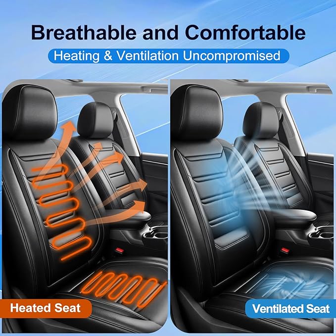 Fit Cruze Car Seat Covers (Front Pair) for Select Chevrolet/Chevy Cruze 2011-2019 - Premium Full Coverage Leather, Airbag Compatible, Waterproof & All Weather Seat Cushion Protector, Black