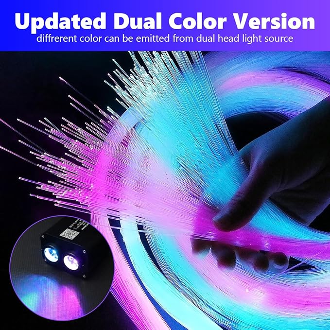 AMKI Dual Color 20W Twinkle Starlight Headliner Kit 1100pcs*0.03in 13.1ft Cables+ RGB Meteor Shooting Star Fiber Optic Light Sound Activated APP/Remote Control for Car Roof Home Ceiling