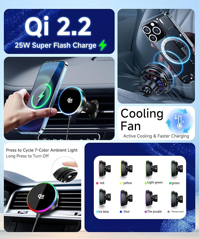 Qi2.2 Max 25W Fast Wireless Car Charger Phone Holder for Volkswagen ID.4 2024 2025 2026 / VW ID.Buzz 2025 2026 12.9-Inch Screen, Magnetic Phone Mount Compatible with MagSafe