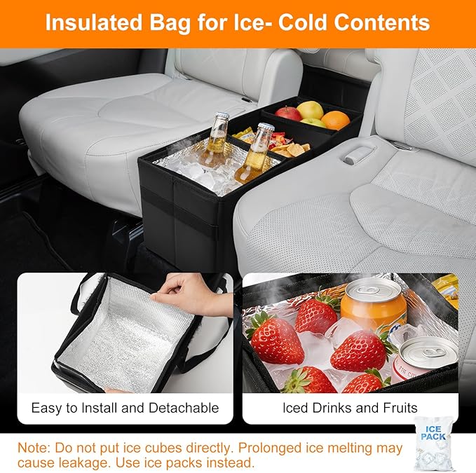 Car Seat Organizer for Subaru Ascent 2019-2026 w/Built-In Cooler Bag, Car Second Console Organizer w/Non-Slip Strips, Foldable Car Backseat Organize for Dog Toys Kids Snacks Travel Storage Box