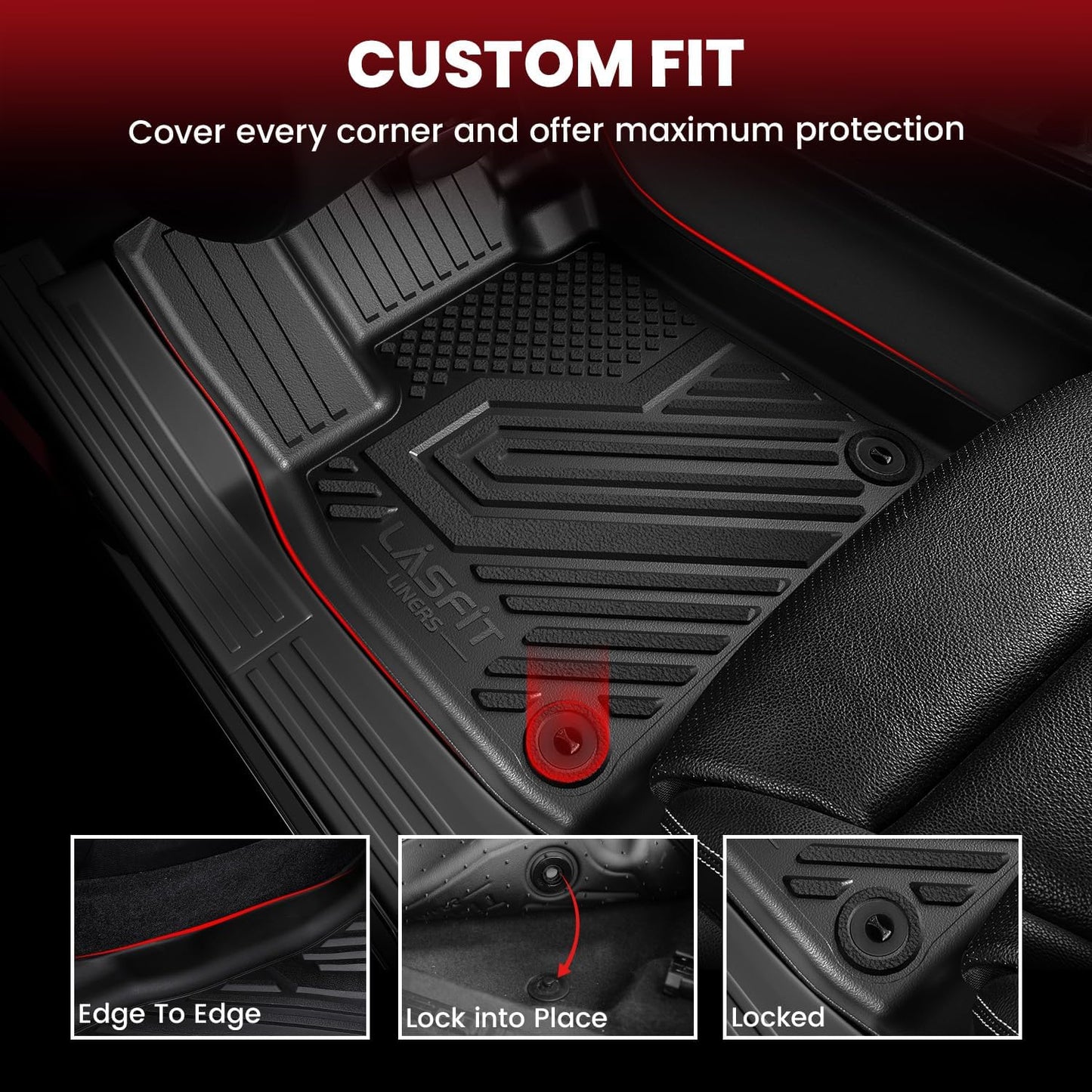 LASFIT Floor Mats for Toyota RAV4 2019-2025 (Only Fit Hybrid & Prime) | Hybrid LE/XLE/XSE/Limited & Prime All Weather TPE Custom Fit Floor Liner for RAV 4 1st and 2nd Row Car Mats Accessories, Black