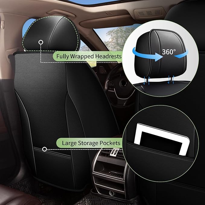 Car Seat Covers Front Seats for Nissan Rogue Sport 2017-2022 - Breathable Cooling Ice Silk Leather Seat Covers - 2 Seats Vehicle Seat Cushion Protector Auto Accessories (Black)