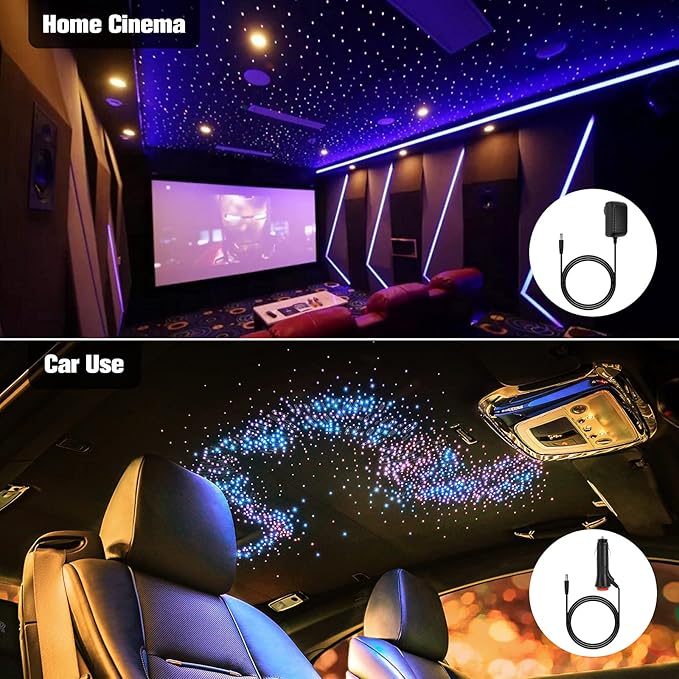 CHINLY 16W 260pcs 0.03in 6.5ft Car Use Bluetooth RGBW LED Fiber Optic Light Starlight Headliner Light Kit APP&Remote Music Mode Optical Fiber +Adapter+Cigarette Lighter for Car/Ceiling