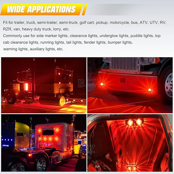 BJZ 10Pcs Red Watermelon LED Strobe+Constant Marker Lights Dual Function Watermelon-Shaped Side Marker Clearance Tail Top Cap Roof Lights for Trailer Truck Semi-Trailer Heavy-Duty Truck Bus Van