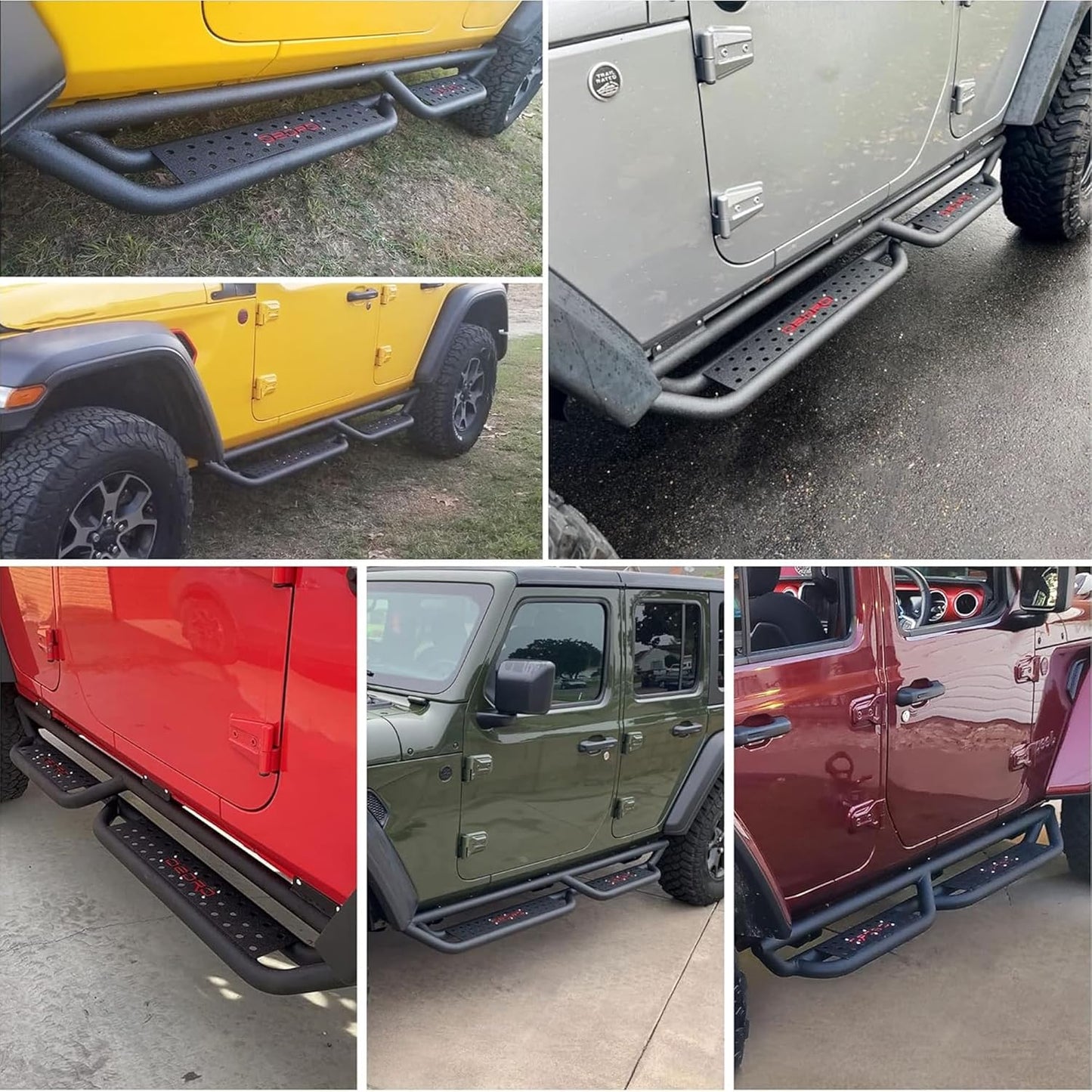 OEDRO All-Steel Build Running Boards Compatible with 2018-2025 Jeep Wrangler JL 4 Door, Bolt-on Side Steps with Leaf Shaped Design, Black Powder Coated Nerf Bar