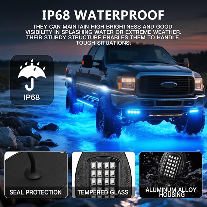 20 Pods Segmented Alloy RGB LED Rock Lights for Semi Trucks Trailer Pickup Offroad Boat RV, Waterproof Shockproof Metal Underglow Kit with APP/RF Control Sync Music Multicolor Underbody Fender Light