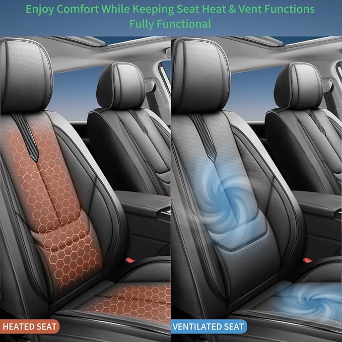 Fit Camry Car Seat Covers for Toyota Camry 2012-2024 2025 2026 -Upgraded Premium Waterproof & Breathable Leather, Airbag Compatible, All-Weather Seat Cushion Protector,2 Front/Black
