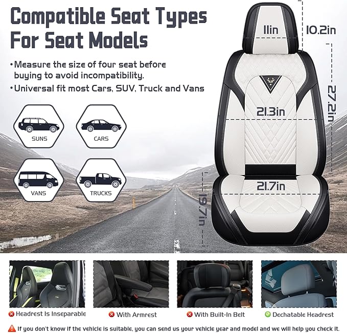 Truck Seat Covers for Ram 1500 2009-2026, Waterproof Premium Leather Full Coverage Car Seat Cover, Muscle Sport Style Auto Interior Seat Cover Sets (Front Set/Black White)