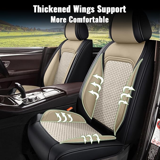Car Seat Covers Front Seats for Nissan Maxima 2011-2025 2026 - Breathable Cooling Ice Silk Leather Seat Cover - 2 Seats for Nissan Maxima Accessories (Black&Beige)
