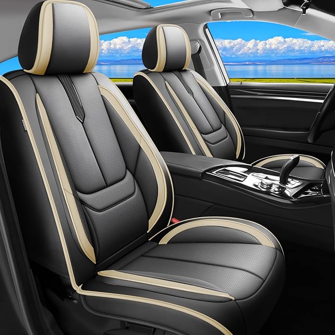 Fit Corolla Car Seat Covers for Toyota Corolla 2000-2024 2025 2026 -Upgraded Premium Waterproof & Breathable Leather,Airbag Compatible,All-Weather Seat Cushion Protector,2 Front/Black-Beige