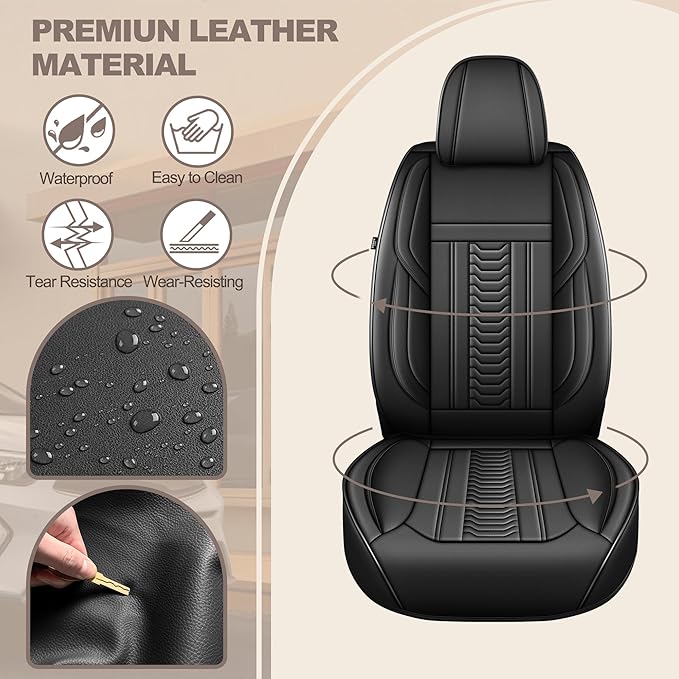 TTX LIGHTING for Ford Escape 2001-2026 Seat Covers: Waterproof Leather Seat Protector with Airbag Compatible (2 Front Seats,Black)