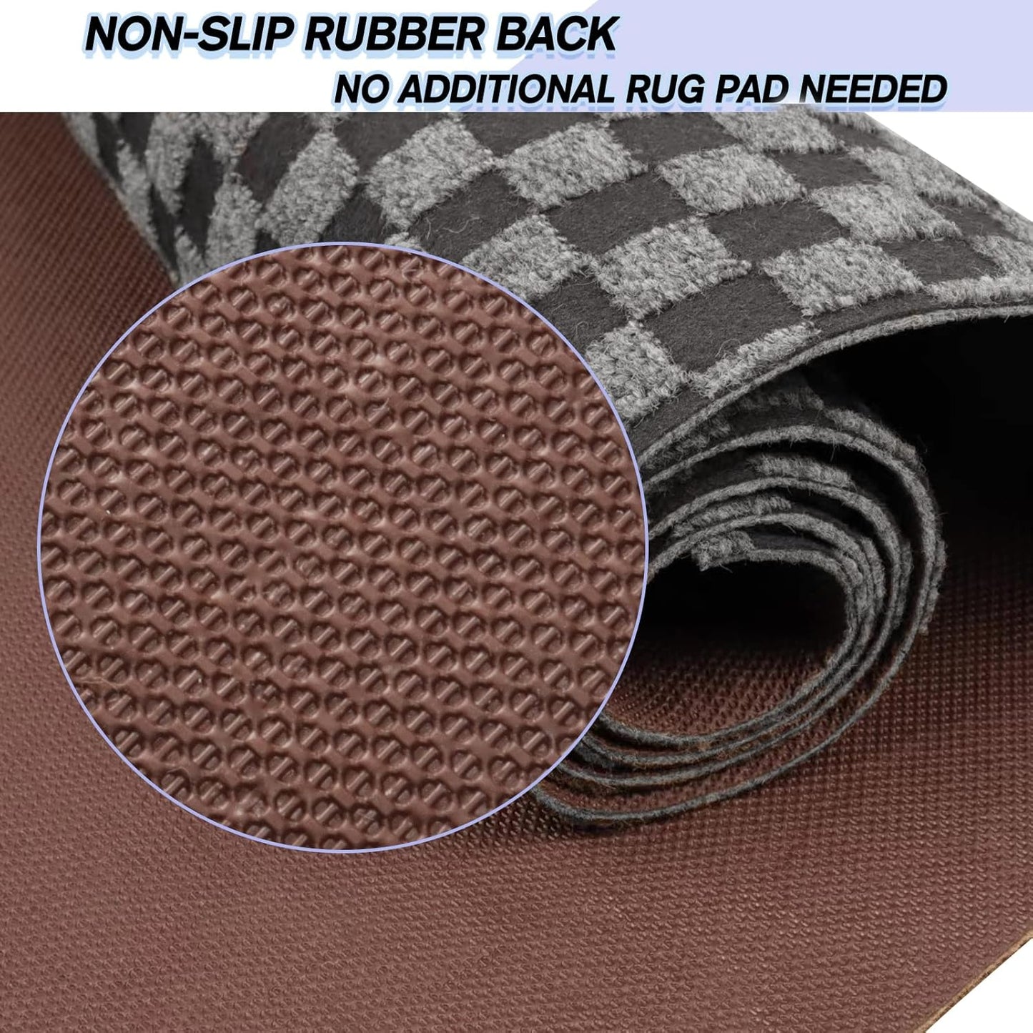 Custom Size Backed Non-Slip Area Rugs Runner, Easy Clean, Waterproof Runner Rugs for Hallway Entryway, Kitchen, Laundry, 3FT x 45FT, Gray Checkered