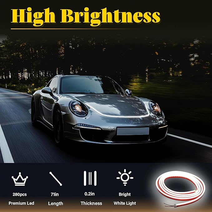 DIBMS 71" High Brightness Car Hood Gap LED Strip, LED Car Ambient Light, Dynamic Scan Activated Design, Daytime Driving Kits, Car Accessories Eclipse LED Lights (Green)