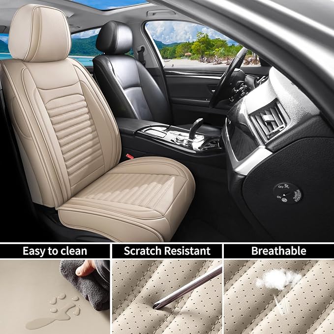 Front Seat Covers Fit for Toyota 4Runner 2001-2026, Car Seat Covers Front Seats, Breathable Faux Leather Automotive Seat Covers Front Pair Anti-Slip Seat Cover(Beige, Front)