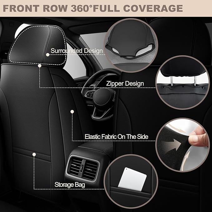 TTX LIGHTING for Acura RDX 2008-2026 Seat Covers: Waterproof Leather Seat Protector with Airbag Compatible (2 Front Seats,Black)