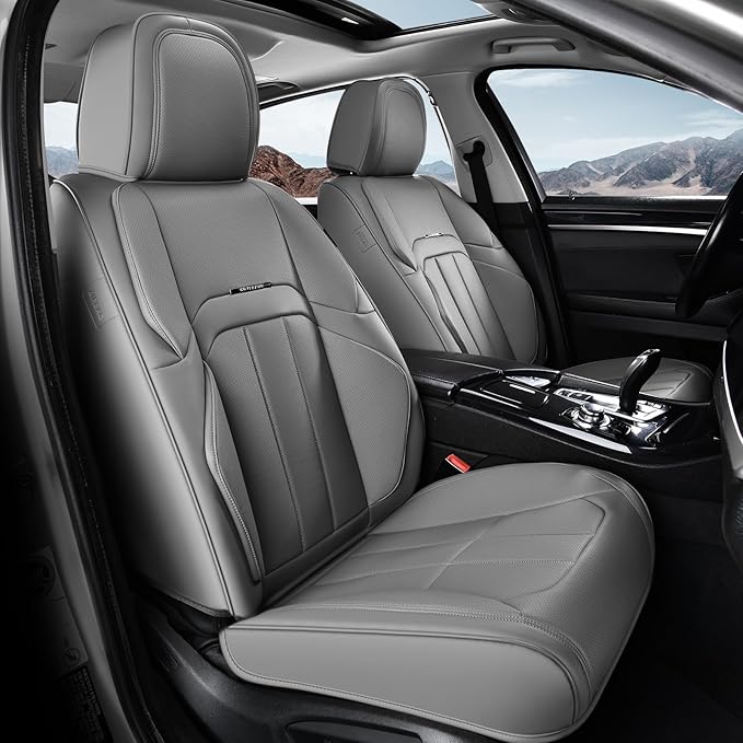 Coverado Car Seat Cover, Cover for Cars Front Seat, Premium Leather, Universal Fit Waterproof Seat Protectors, Car Seat Cushion Non-Slip for Most Cars-Gray