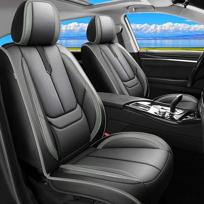 Fit Highlander Car Seat Covers (5 Seats) for Select Toyota Highlander 2007-2026 - Full Coverage Leather,Airbag Compatible, Waterproof & All Weather Seat Cushion Protector,Full Black-Grey