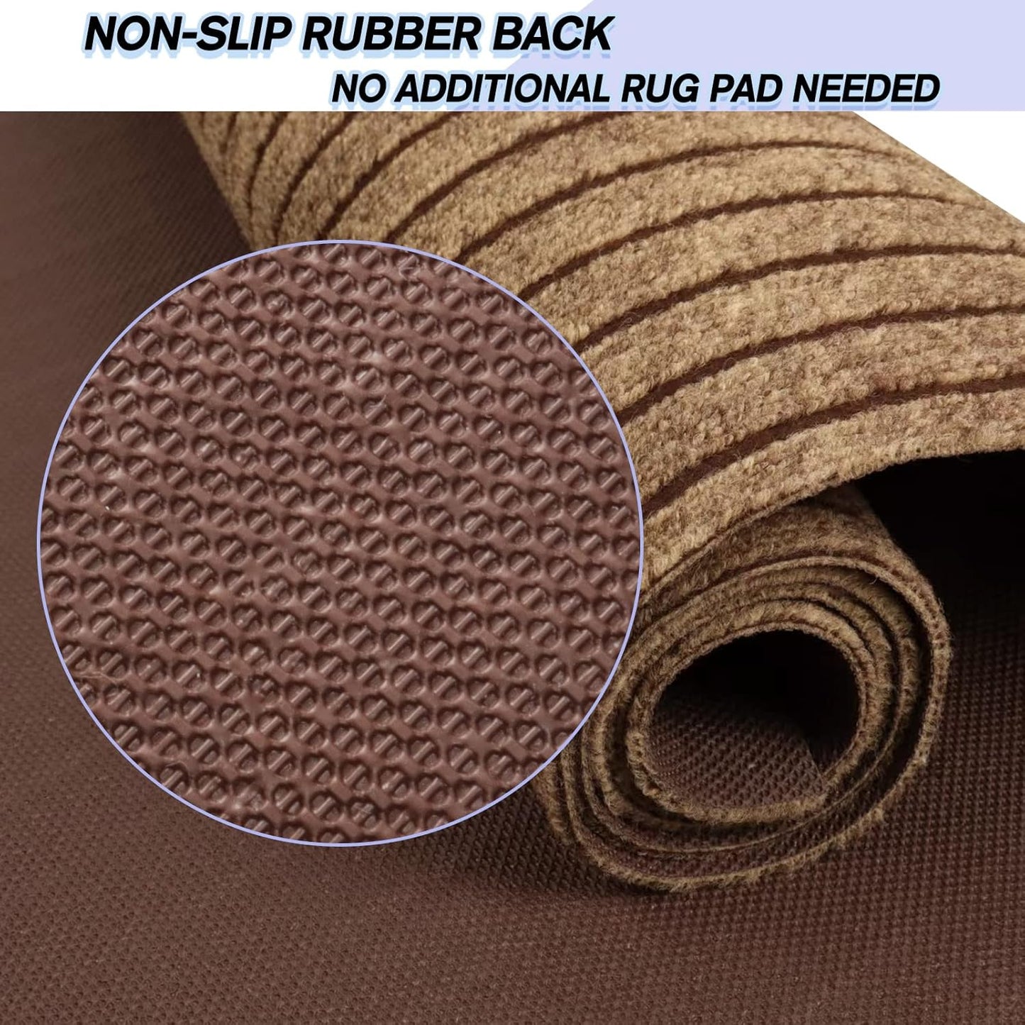 Custom Size Backed Non-Slip Area Rugs Runner, Easy Clean, Waterproof Runner Rugs for Hallway Entryway, Kitchen, Laundry, 4FT x 29FT, Brown Stripe