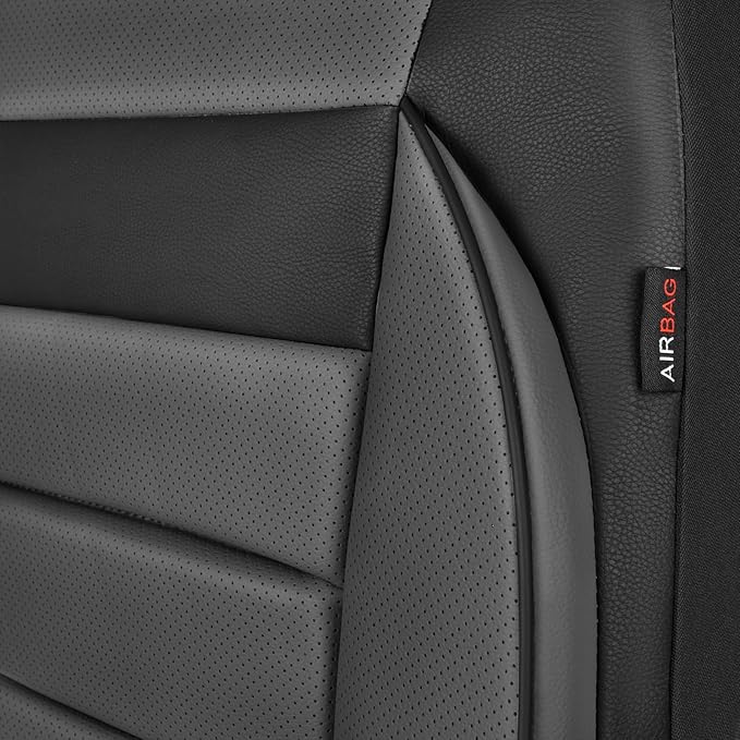 CAR PASS Leather Seat Covers Full Set Universal Water Resistant 3D Foam Back Support, Luxury Comfort Automotive 5 Seat Covers All Season Fit for SUV,Sedan,Van, Airbag Compatible Elegance(Gray Black)