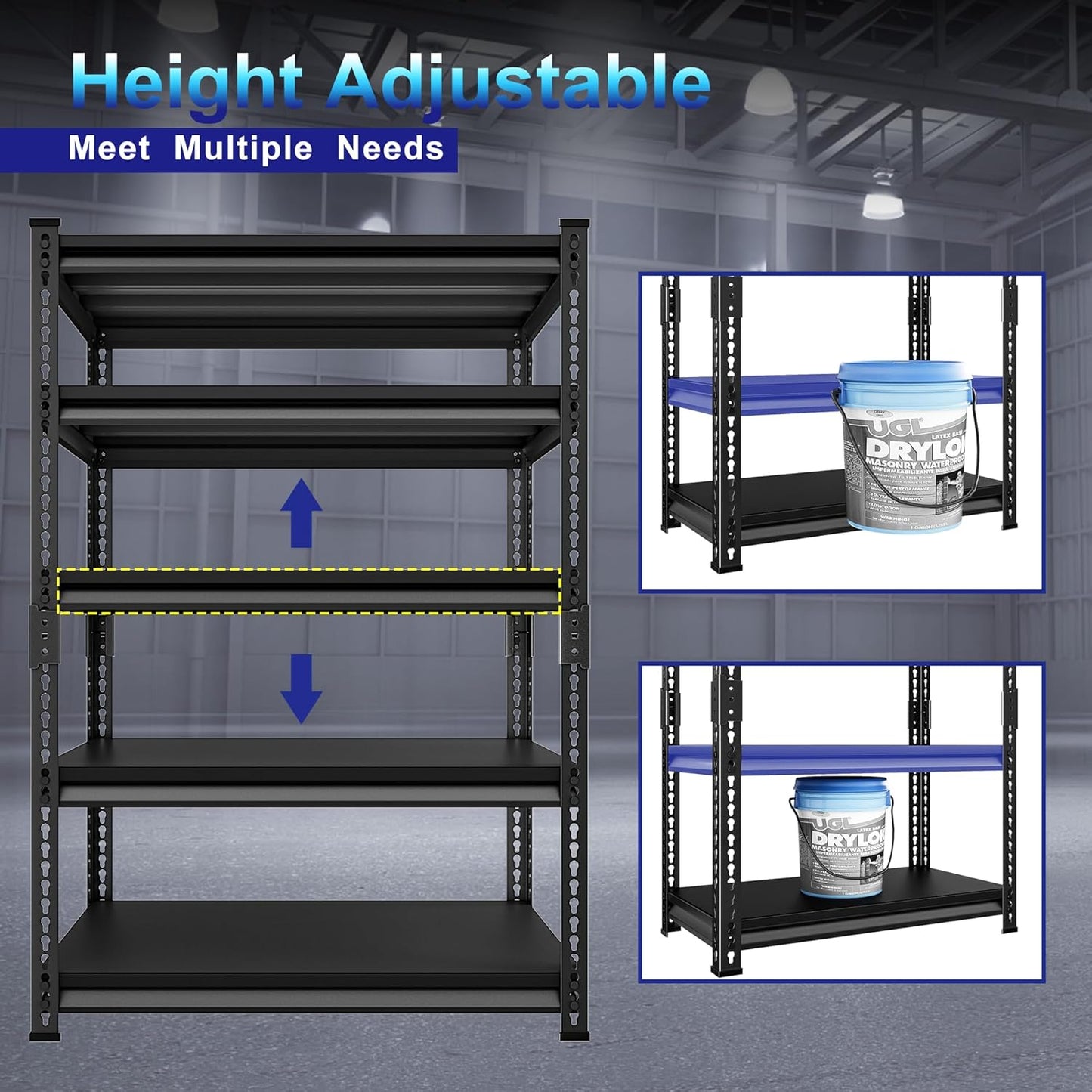 Adjustable Garage Storage Shelves, 48''W Garage Shelving Heavy Duty Loads 2500LBS, Metal Industrial Utility Shelf for Warehouse, Kitchen, Laundry Room,48" W x 18" D x 78" H,Black