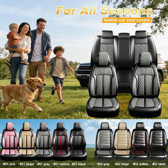 Fit CX-50 Car Seat Covers for Select Mazda CX50 2023-2026, Full Coverage Leather, Airbag Compatible, Luxury Waterproof & All Weather Seat Protector, Front Pair Black+Gray