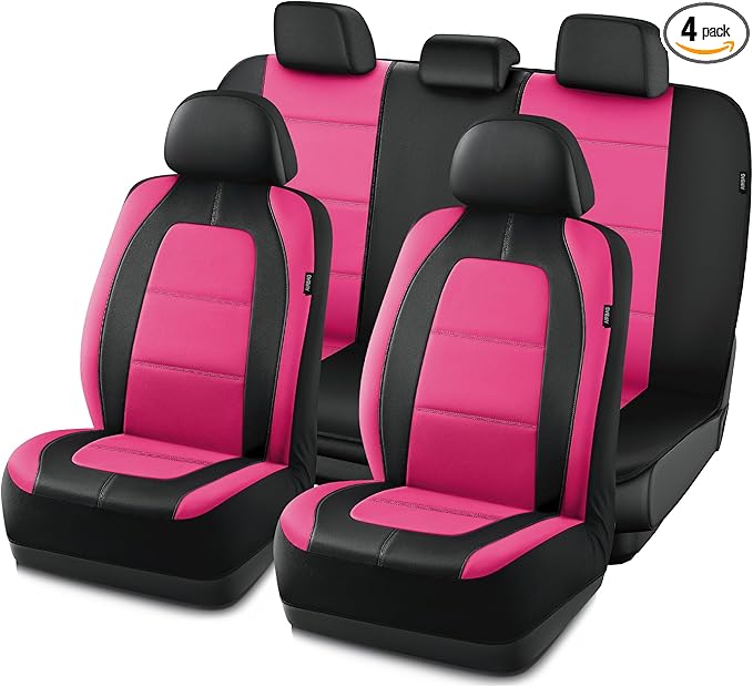 Road Comforts Car Seat Cover, Leather Car Seat Cover Full Set, Automotive Seat Covers, Airbag Compatible Universal Fit for Most Cars (Hot Pink)