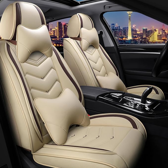 CTDS Car Seat Covers for Nissan Pathfinder 2000-2026, Stylish Sport Seat Cover, Premium Nappa Leather Car Seat Cover. Automobile Seat Covers Sets.(Luxury 2 Seats/Beige)