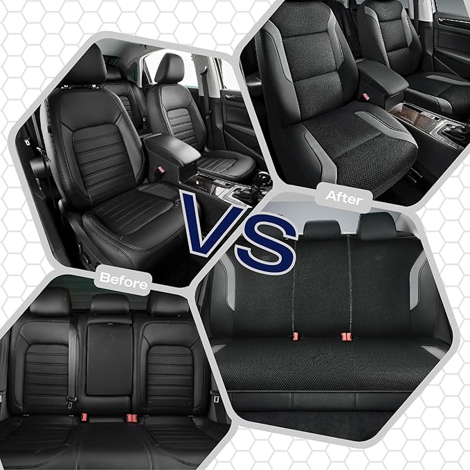 Skechers Memory Foam Car Seat Covers, Air Cool Mesh Thick Seat Covers, Car Seat Full Sets, Airbag Compatible, Automotive Comfort Protection for Most Cars,Vans,Trucks, SUVs,Grey