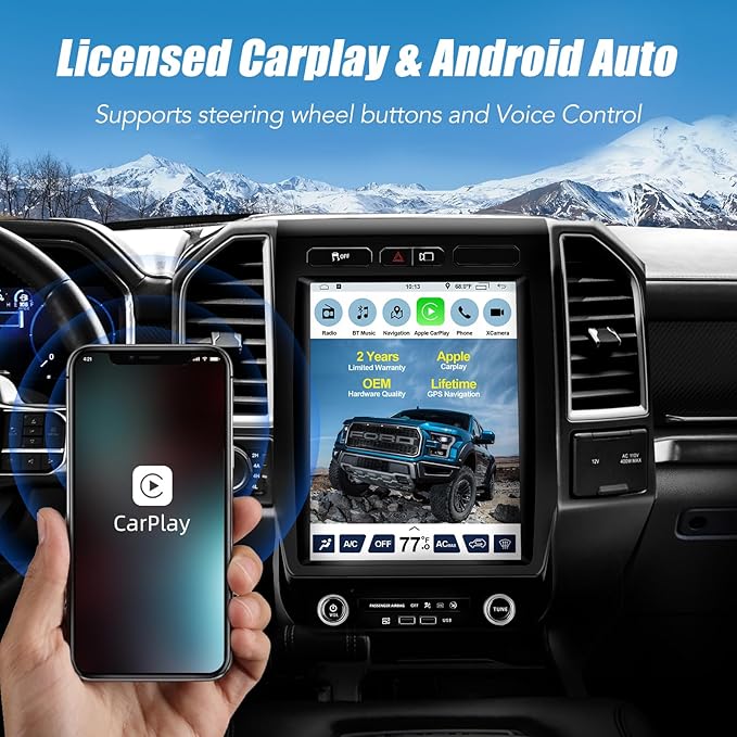 Car Stereo for Ford F150 2015-2020 Upgrade,12" T Style Touch Screen Radio Carplay F150 Radio Upgrade GPS Steering Wheel Controls WiFi FM BT,Suppt Wireless Carplay Android Auto+Androd Box