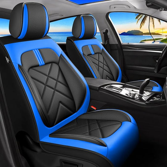 Car Seat Covers Fit for Mazda 3 2007-2026, Premium Leather, Full Coverage Leather Waterproof Breathable Seat Covers, Automotive Seat Protectors, Airbag Compatible(Full Set Seats, Black-Blue)