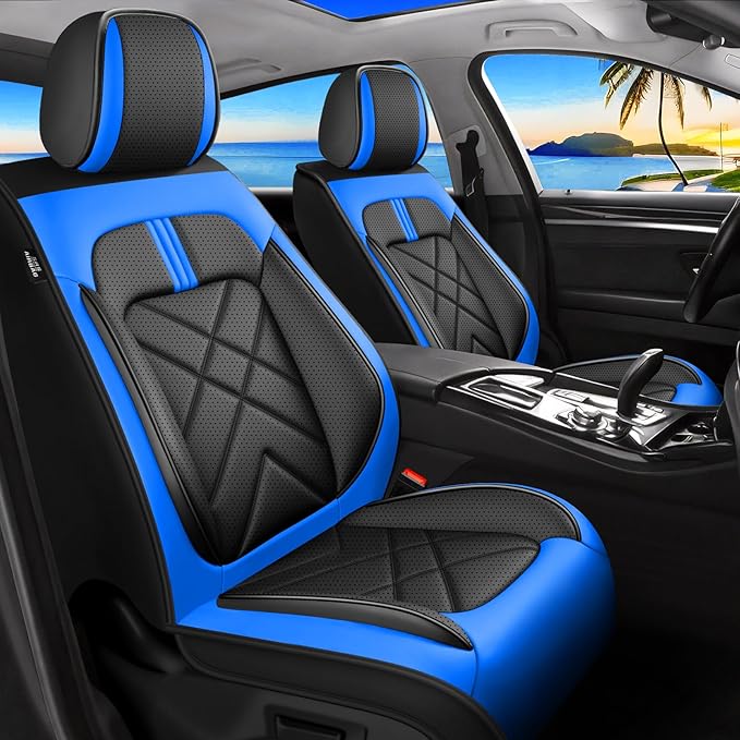 CX-5 Car Seat Covers Custom Fit for Mazda CX-5 2013-2025 2026, Full Coverage Leather Waterproof Breathable Seat Covers, Automotive Seat Protectors, Airbag Compatible(2 Front Seats, Black-Blue)