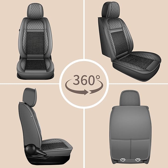 TTX LIGHTING for Nissan Pathfinder 2011-2026 Car Seat Covers, Breathable Ice Silk & Leather Seat Protector, Cool & Anti-Sweat for Long Driving, Airbag Compatible, 2 Front Seats (Black&Gray)