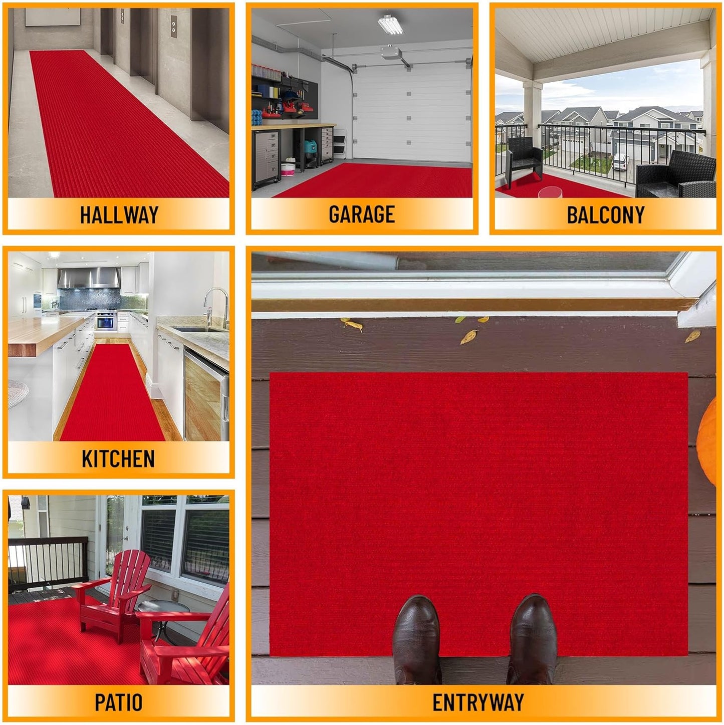 Ottomanson 2'7" x 10' Hallway Runner with Scraper Pile Extra Durable Non-Slip Rug Mat for Indoor & Outdoor Use - Ideal for Kitchen, Entryway, Patio & Garage - High-Traffic Carpet, Red