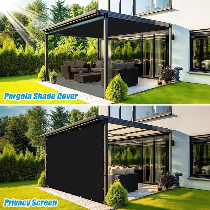 Amagenix 90% Shade Fabric 5'X 11' Black Sun Shade Cloth with Grommets for Pergola Replacement Shade Cover Canopy, Heavy Duty, Cable Zip Ties Included (We Customized)