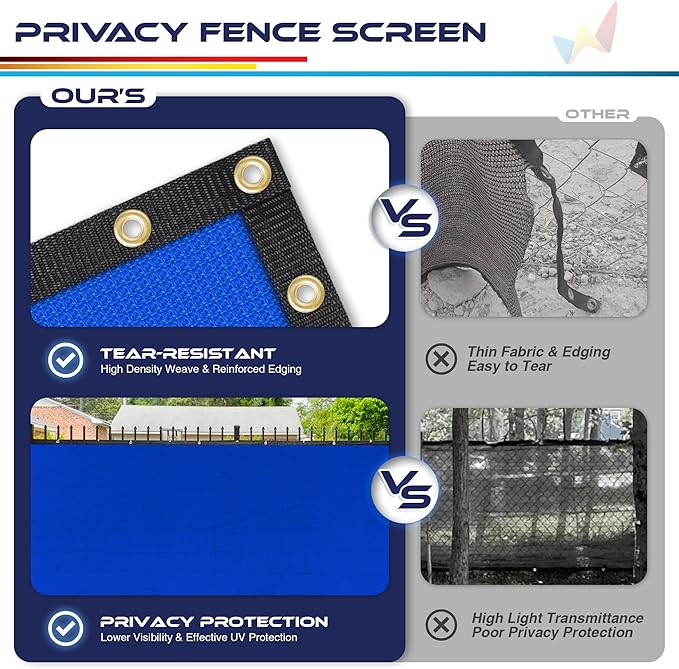 Windscreen4less Privacy Fence Screen Heavy Duty Windscreen Fencing Mesh Fabric Shade Net Cover with Brass Grommtes for Outdoor Wall Garden Yard Pool Deck, 8'x261' Blue