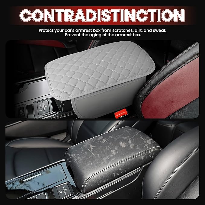 DS Upgraded Car Center Console Cover with 2 Storage,Arm Rest Covers Armrest Cover for Car, Microfiber Leather Car Armrest Cover Cushion, Universal Car Interior Accessories for Vehicles（Gray longer）
