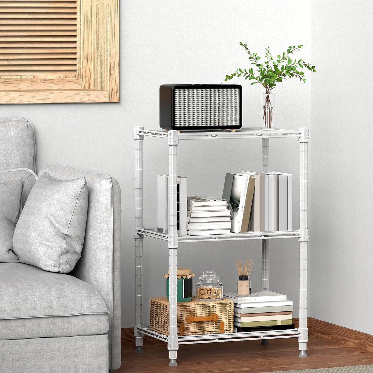 450 lbs Wire Storage Shelving 3-Tier Utility Shelving Unit Steel Organizer Wire Rack for Home,Kitchen,Office,White (11.8" D x 17.7" W x 26.4" H)