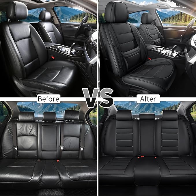 Car Seat Covers Full Set Custom Fit for Mercury Sable 1995-2009,Premium Faux Leather with Lumbar Support, Breathable, Anti-Slip & Soft Touch(Black,Fullset)