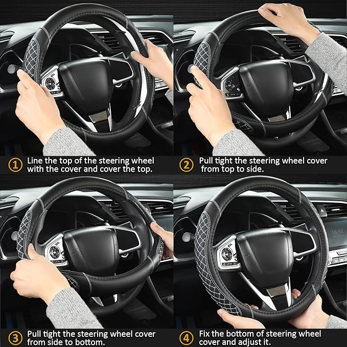 West Llama Customized Auto Car Steering Wheel Cover for Kia Sportage Sorento Spectra Forte 14.5-15 inch (Black-Standard Size)