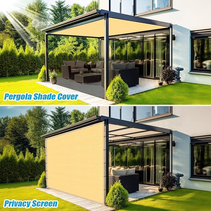 Amagenix 90% Shade Fabric 11'X 18' Sand Sun Shade Cloth with Grommets for Pergola Replacement Shade Cover Canopy, Heavy Duty, Cable Zip Ties Included (We Customized)