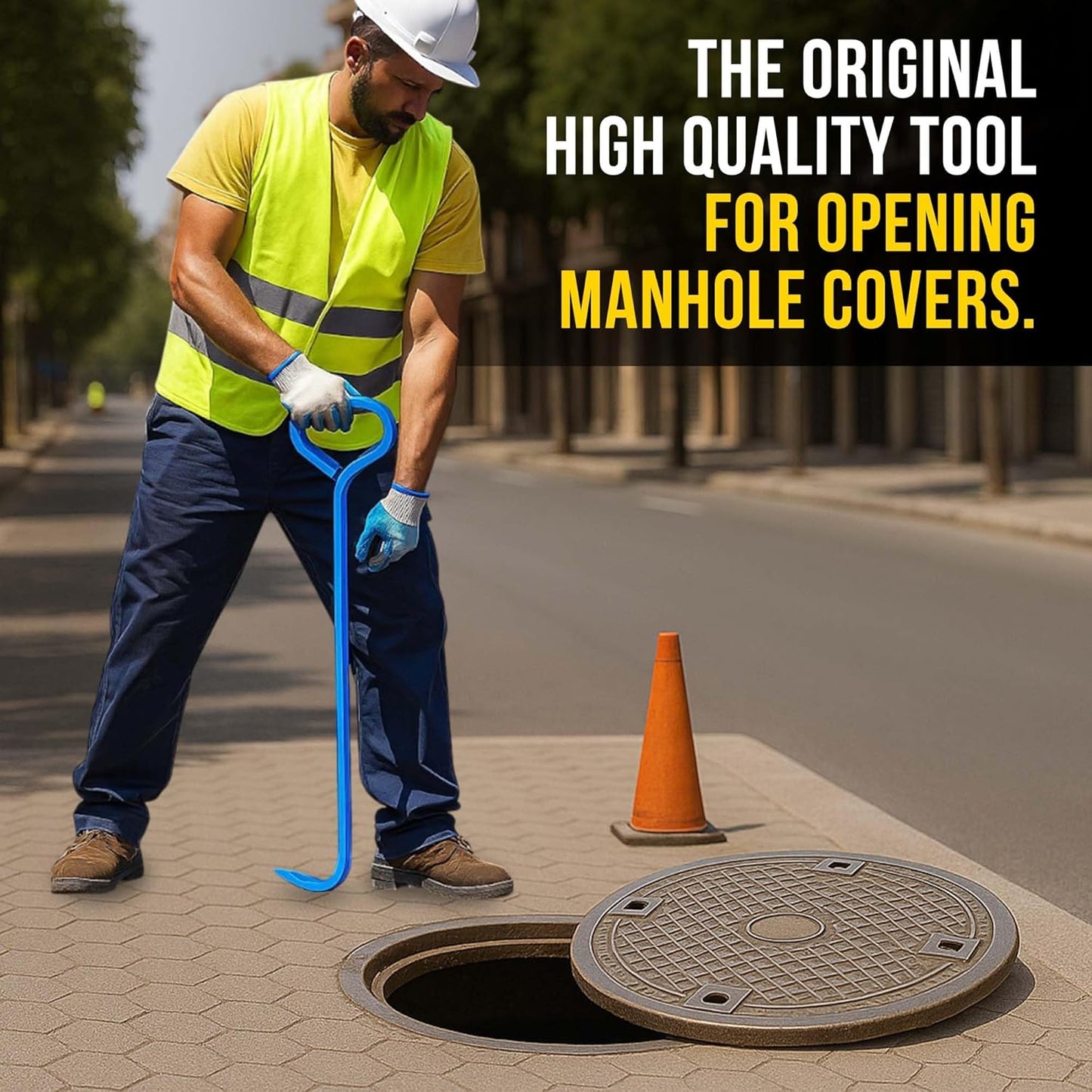 T&T Tools 24-Inch Manhole Hook - Heavy Duty Single Hook for Lifting Manhole Covers, Storm Drains, Septic Tank Risers - Rigid Hex Alloy Steel Tool for Lifting, Pulling, and Removing Covers - 1 Pack
