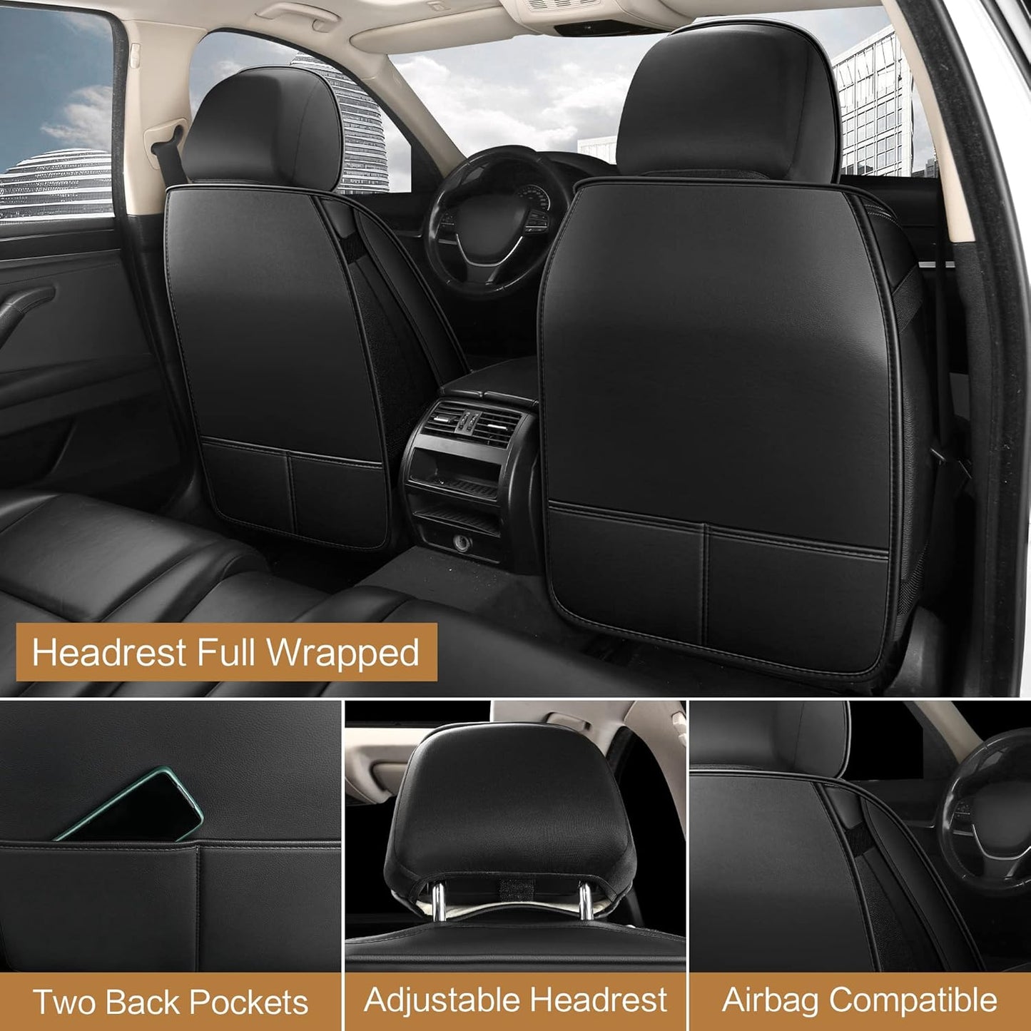 Pariitadin Leather Car Seat Covers Front Pair, Waterproof Faux Leather Seat Covers for Cars, Non-Slip Car Interior Covers Universal Fit for Most Cars Sedans Trucks SUVs, Black/Red