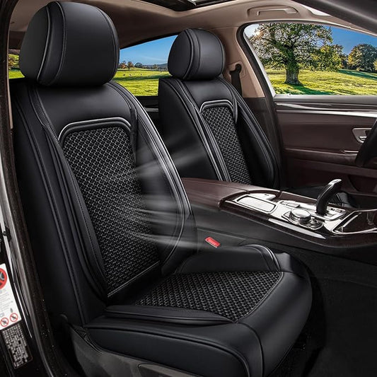 Car Seat Covers Front Seats for Subaru Ascent 2019-2024 2025 2026 - Breathable Cooling Ice Silk Leather Seat Cover - 2 Seats for Subaru Ascent Accessories (Black)
