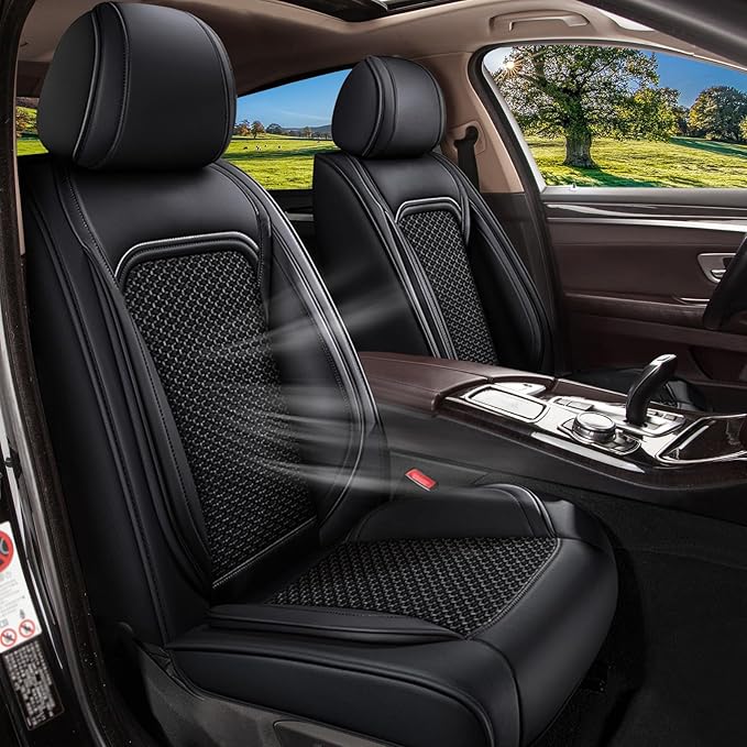 Car Seat Covers for Honda Accord 2003-2017 - Breathable Cooling Ice Silk Leather, Front 2 Seats Vehicle Protector Cushion, Auto Accessories (Black)