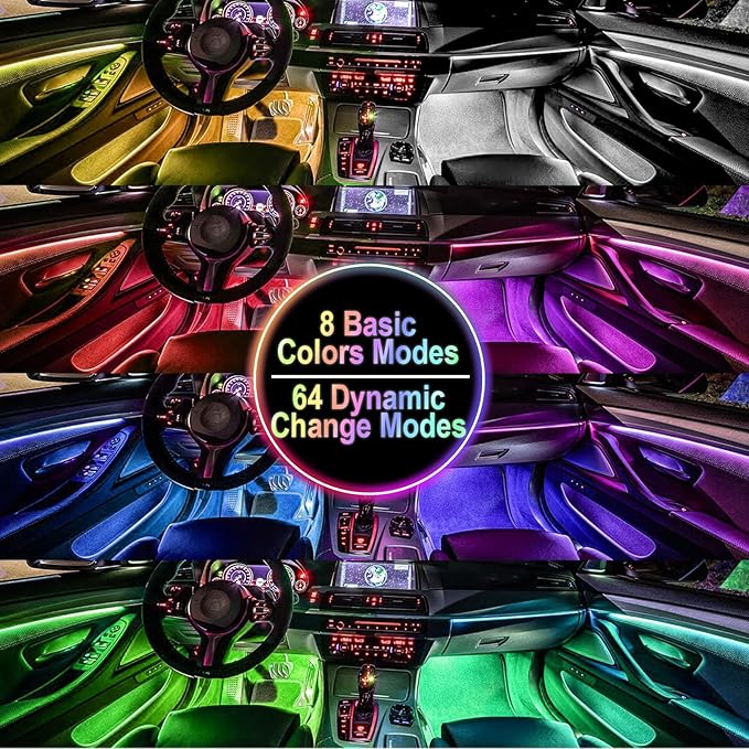 BFXM Car Interior Lights, 5V LED Strip Lights with USB Adapter, Ambient Lighting Car Accessories, App & Remote Control Music Sync Color Change Lights for Truck Car Decor (36LED Beads)