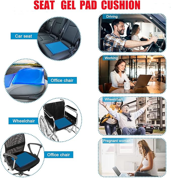 Motorcycle Seat Gel Pad Car Seat Cushion Shock Absorption Mats Cooling Motorcycle Driver Passenger Long Driving Seat Pad Comfort DIY Office Chair Home Soft Seat Cushion Accessories 35 x 35 x 1cm