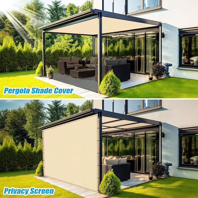 Amagenix 90% Pergola Shade Cover 6' X 20' Sun Shade Cloth with Grommets for Outdoor Garden Patio Porch, Commercial Grade 200 GSM - Cable Zip Ties Included (We Customized) GN108, Wheat