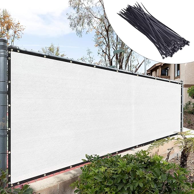 Royal Shade Custom Size 5' x 46' White Fence Privacy Screen Windscreen Cover Netting Mesh Fabric Cloth - Cable Zip Ties Included (We Make Custom Size)